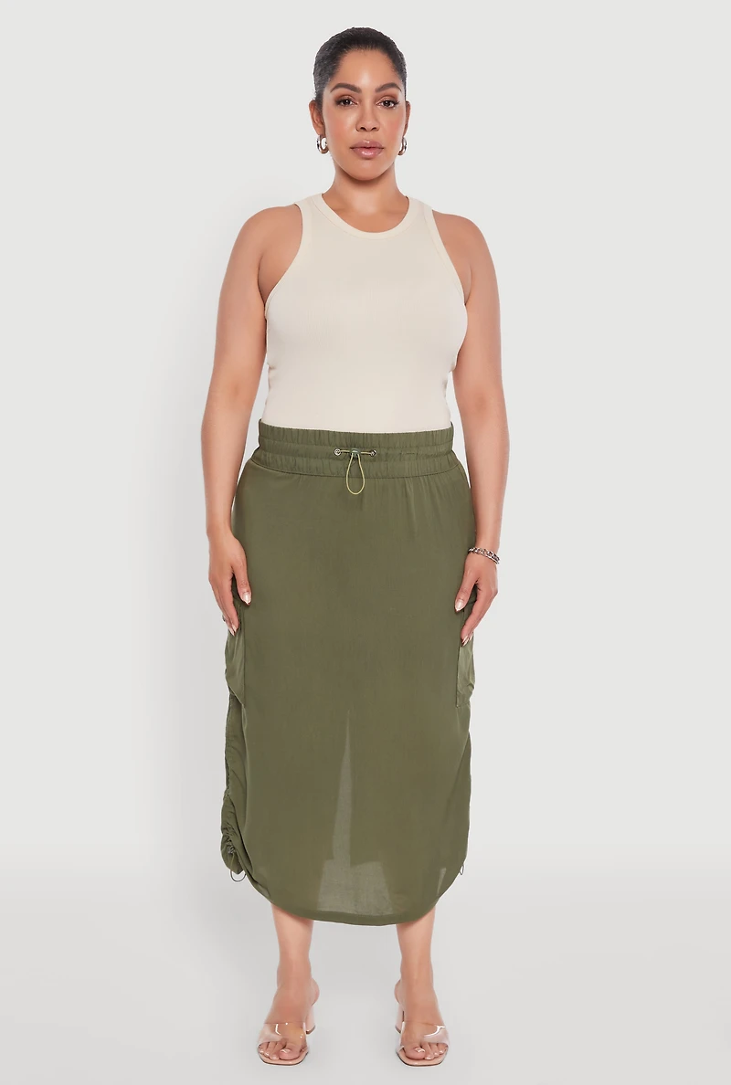 Womens Plus Trendy Toggle Drawstring High Waisted Utility Skirt,