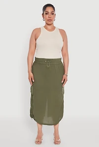 Womens Plus Trendy Toggle Drawstring High Waisted Utility Skirt,