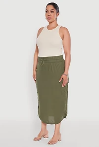 Womens Plus Trendy Toggle Drawstring High Waisted Utility Skirt,