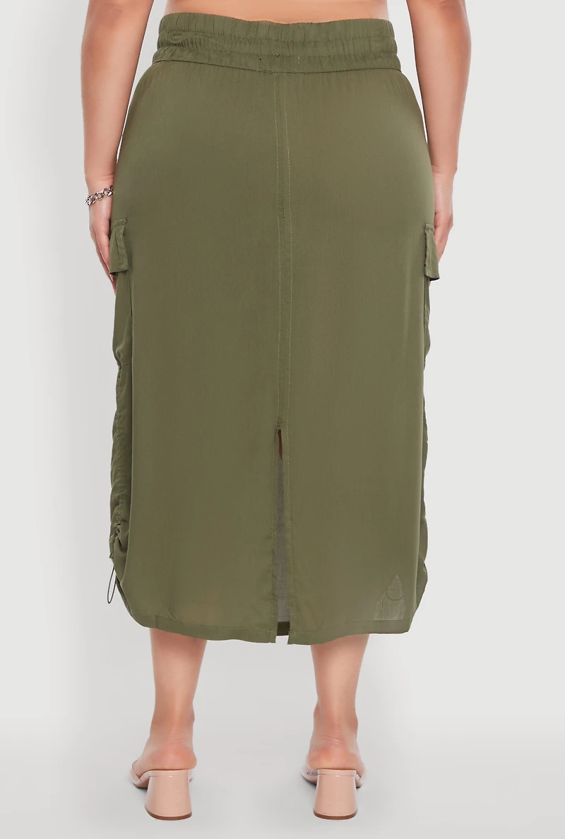 Womens Plus Trendy Toggle Drawstring High Waisted Utility Skirt,