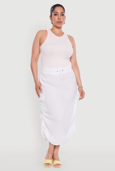 Womens Plus Size Trendy Toggle Drawstring High Waisted Utility Skirt, White, Size 1X