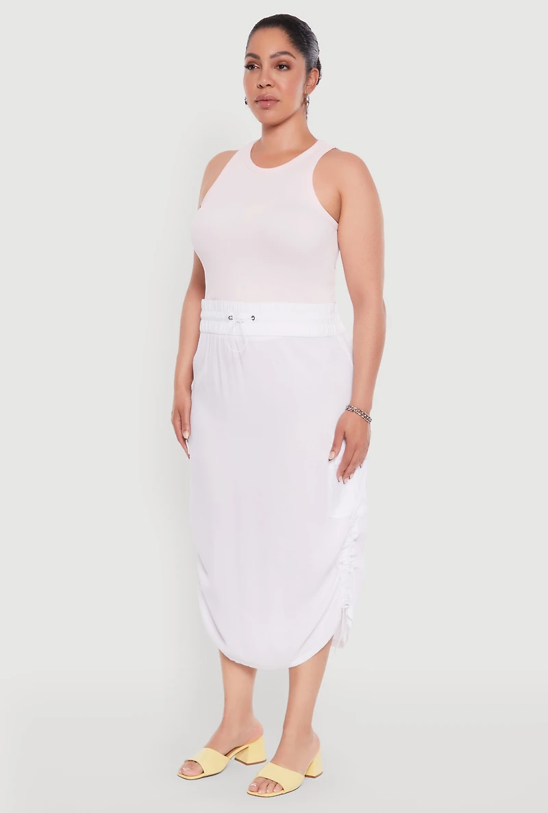 Womens Plus Size Trendy Toggle Drawstring High Waisted Utility Skirt, White, Size 1X