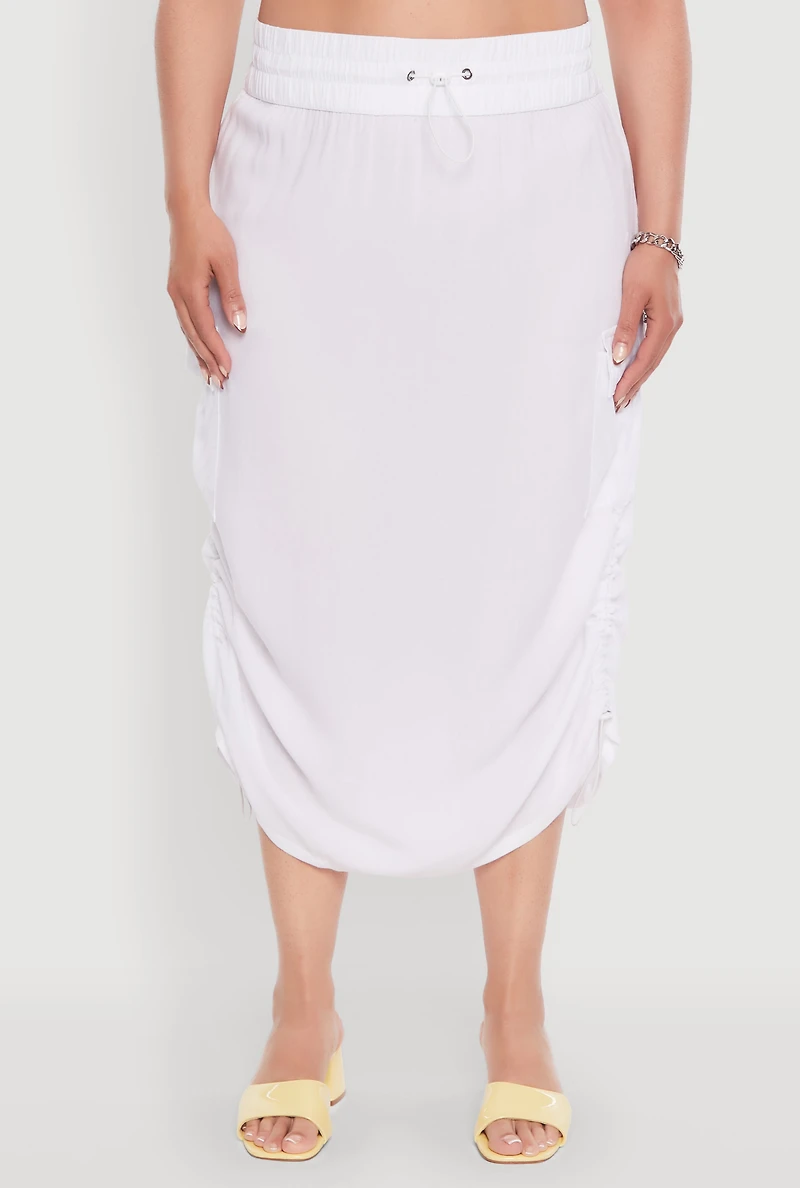 Womens Plus Size Trendy Toggle Drawstring High Waisted Utility Skirt, White, Size 1X