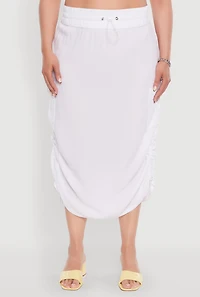Womens Plus Size Trendy Toggle Drawstring High Waisted Utility Skirt, White, Size 1X