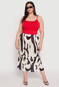 Plus Plisse Abstract Print Midi Skirt