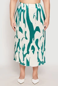 Womens Plus Plisse Abstract Print Midi Skirt, Multi,