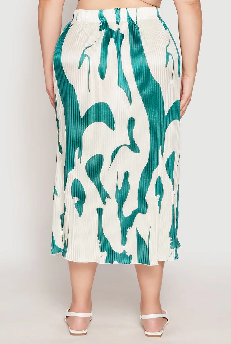 Womens Plus Plisse Abstract Print Midi Skirt, Multi,