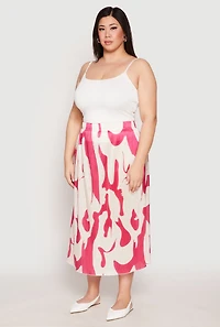 Womens Plus Plisse Abstract Print Midi Skirt, Multi,