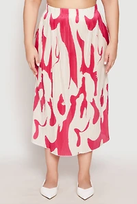 Womens Plus Plisse Abstract Print Midi Skirt, Multi,