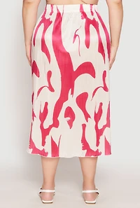 Womens Plus Plisse Abstract Print Midi Skirt, Multi,