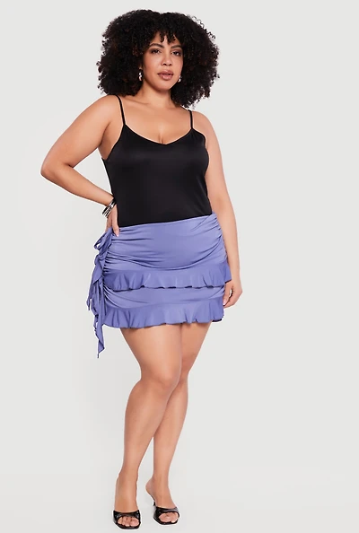 Plus Side Ruched Tiered Mini Skirt