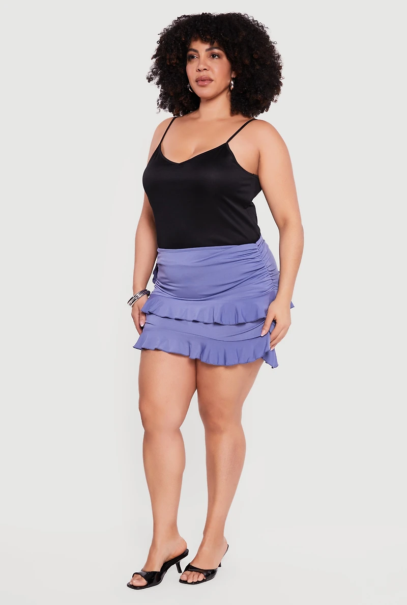 Plus Side Ruched Tiered Mini Skirt