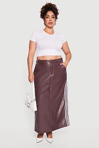 Plus Faux Leather Maxi Skirt with Side Stripes