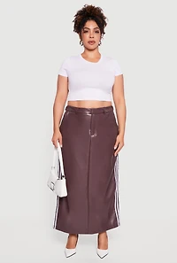 Plus Faux Leather Maxi Skirt with Side Stripes