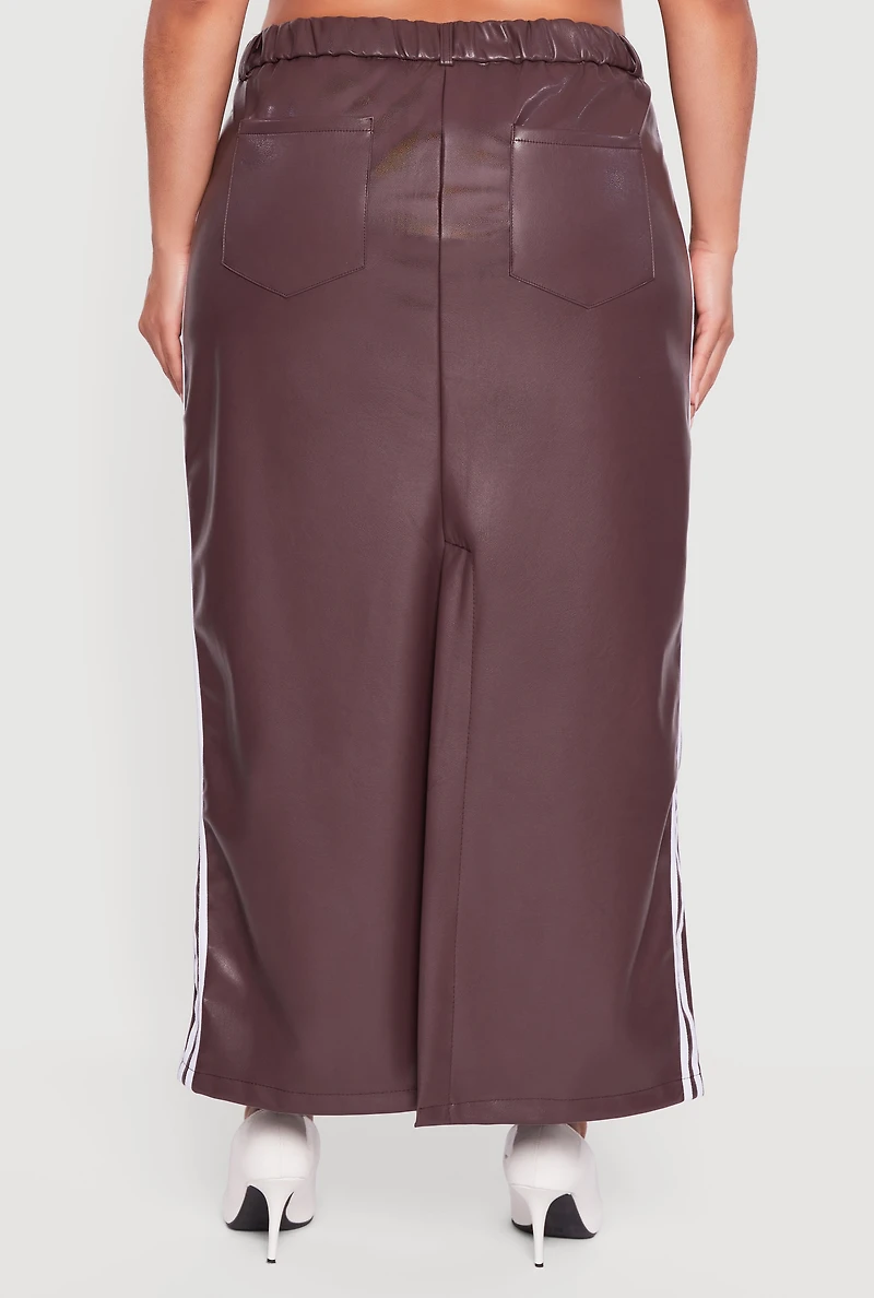 Plus Faux Leather Maxi Skirt with Side Stripes