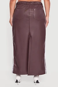 Plus Faux Leather Maxi Skirt with Side Stripes