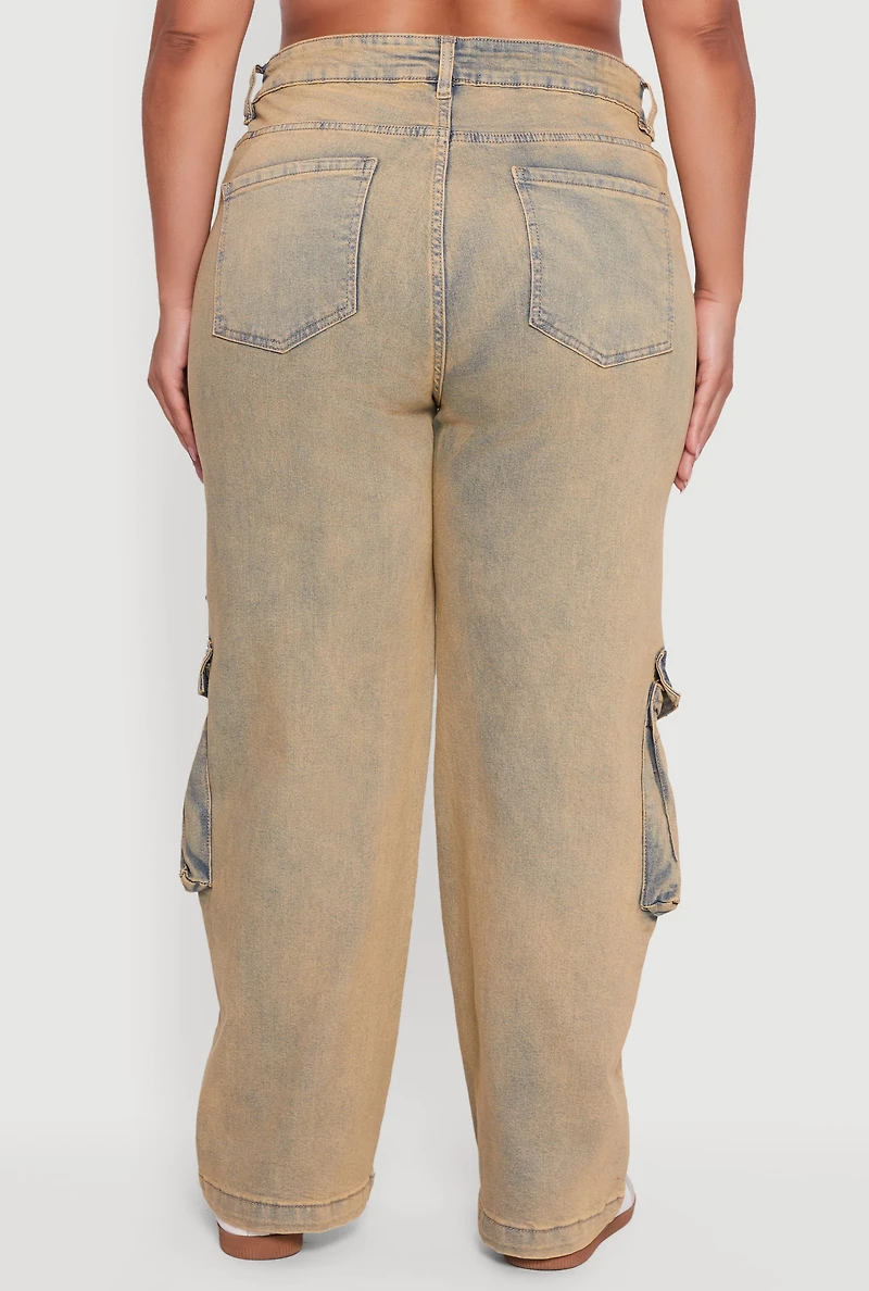 Womens Plus Size High Waisted Distressed Acid Wash Jeans, Yellow, Size 20