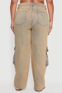 Womens Plus Size High Waisted Distressed Acid Wash Jeans, Yellow, Size 20