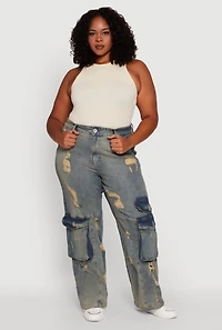 Plus High Waisted Distressed Acid Wash Jeans