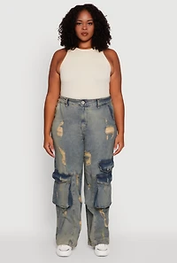 Womens Plus Size High Waisted Distressed Acid Wash Jeans, Multi, Size 3X