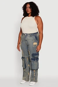 Womens Plus Size High Waisted Distressed Acid Wash Jeans, Multi, Size 3X