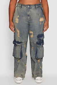 Womens Plus Size High Waisted Distressed Acid Wash Jeans, Multi, Size 3X
