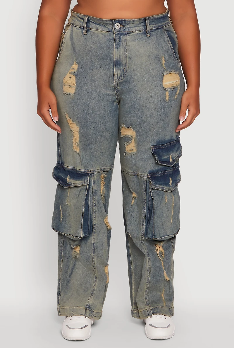 Womens Plus Size High Waisted Distressed Acid Wash Jeans, Multi, Size 2X