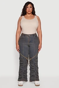 Womens Plus Size High Waisted Wide Leg Stacked Jeans with Buckles, Blue, Size 1X