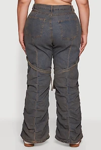 Womens Plus Size High Waisted Wide Leg Stacked Jeans with Buckles, Blue, Size 1X