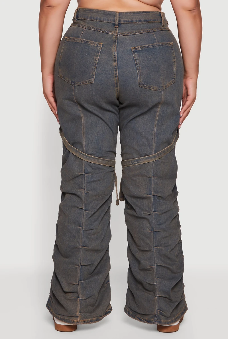 Plus High Waisted Wide Leg Stacked Jeans with Buckles