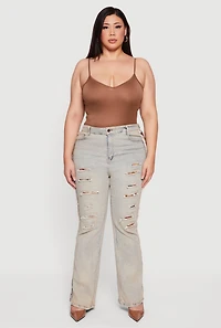 Womens Plus Size High Waisted Acid Wash Patch and Repair Jeans, Blue, Size 1X