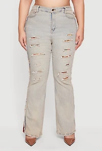 Plus High Waisted Acid Wash Patch and Repair Jeans