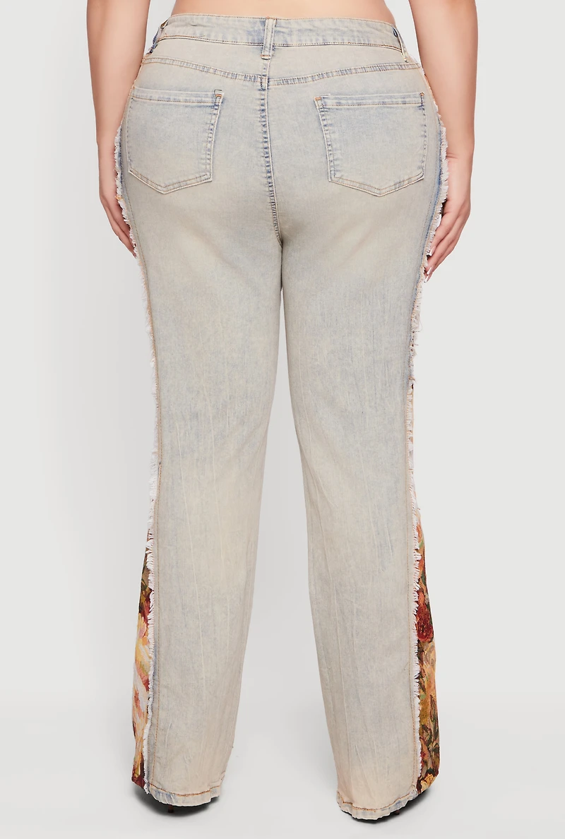 Plus High Waisted Acid Wash Patch and Repair Jeans