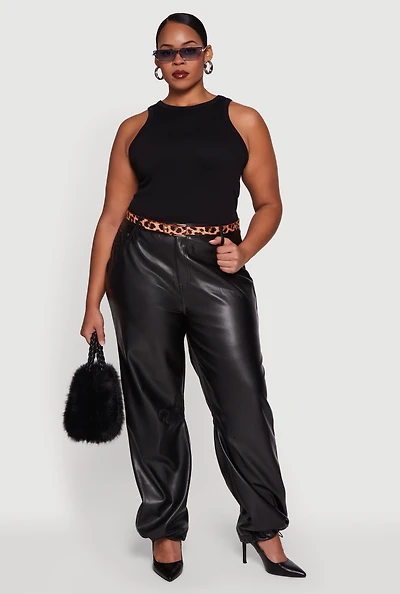 Plus Fleece Lined High Waisted Faux Leather Joggers