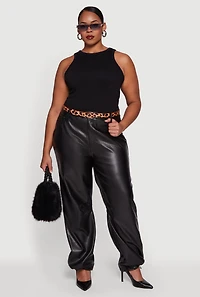 Plus Fleece Lined High Waisted Faux Leather Joggers