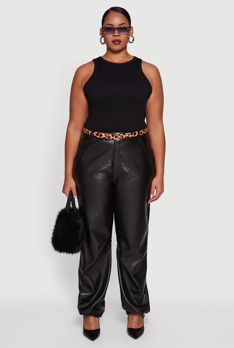Plus Fleece Lined High Waisted Faux Leather Joggers