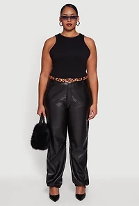 Plus Fleece Lined High Waisted Faux Leather Joggers