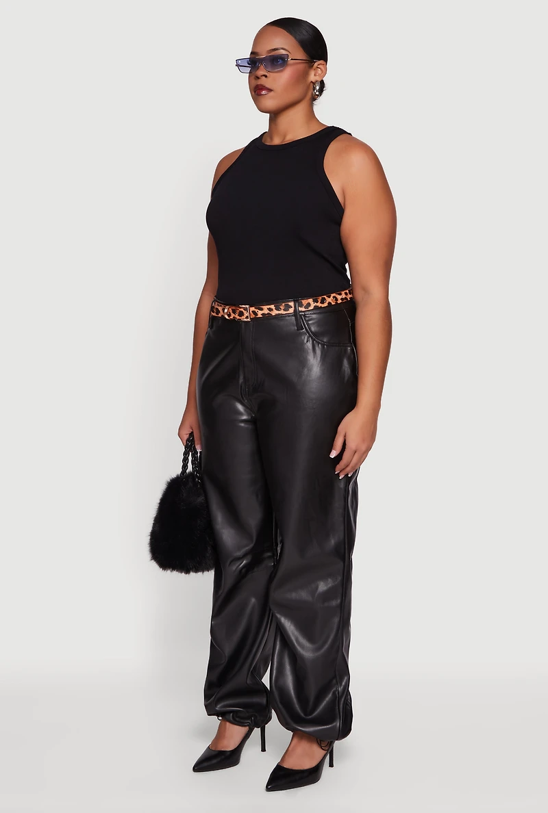 Plus Fleece Lined High Waisted Faux Leather Joggers