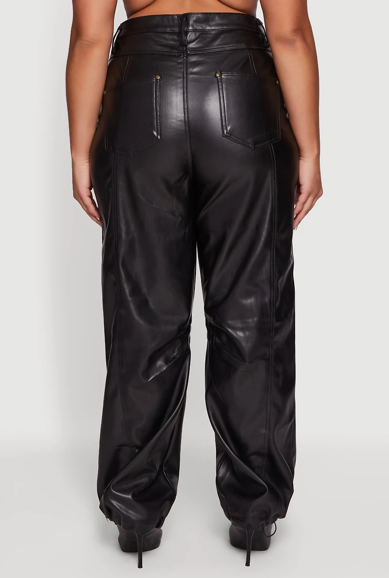 Plus Fleece Lined High Waisted Faux Leather Joggers
