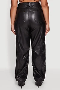 Plus Fleece Lined High Waisted Faux Leather Joggers