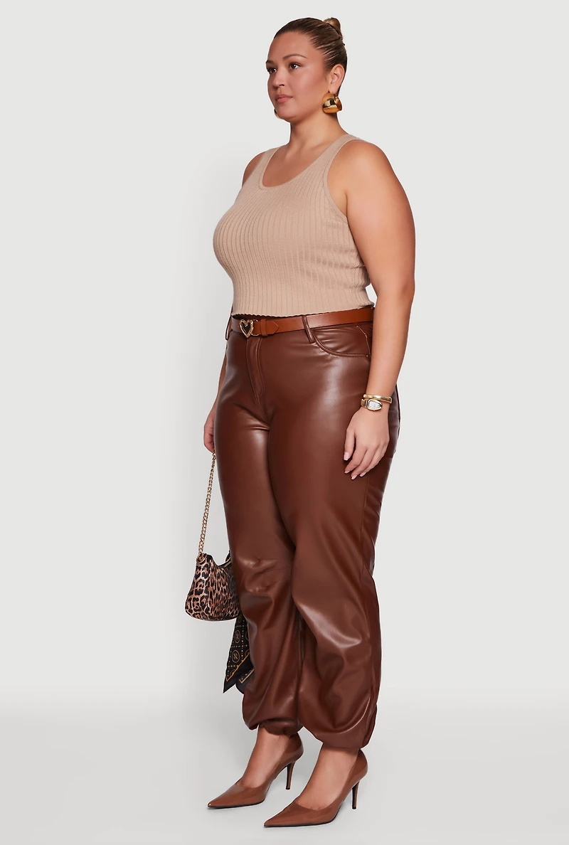 Plus Fleece Lined High Waisted Faux Leather Joggers