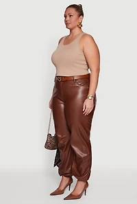 Plus Fleece Lined High Waisted Faux Leather Joggers