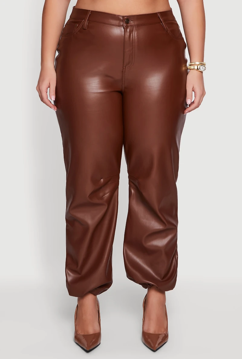 Plus Fleece Lined High Waisted Faux Leather Joggers
