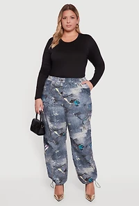 Plus High Waisted Printed Pattern Drawstring Joggers