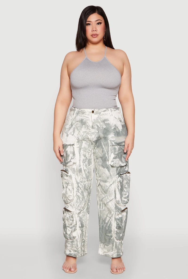 Womens Plus Size Printed Pattern Cargo Pants, Multi, Size 1X
