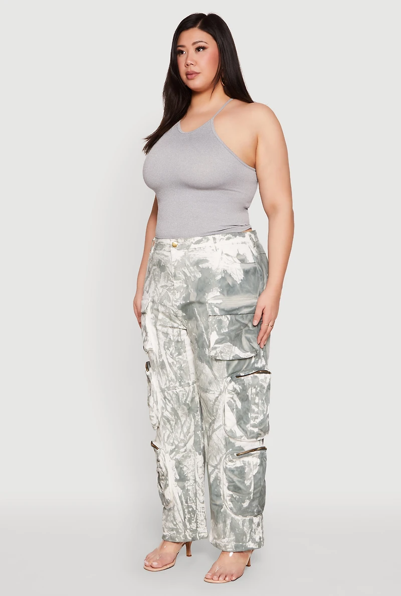 Womens Plus Size Printed Pattern Cargo Pants, Multi, Size 1X