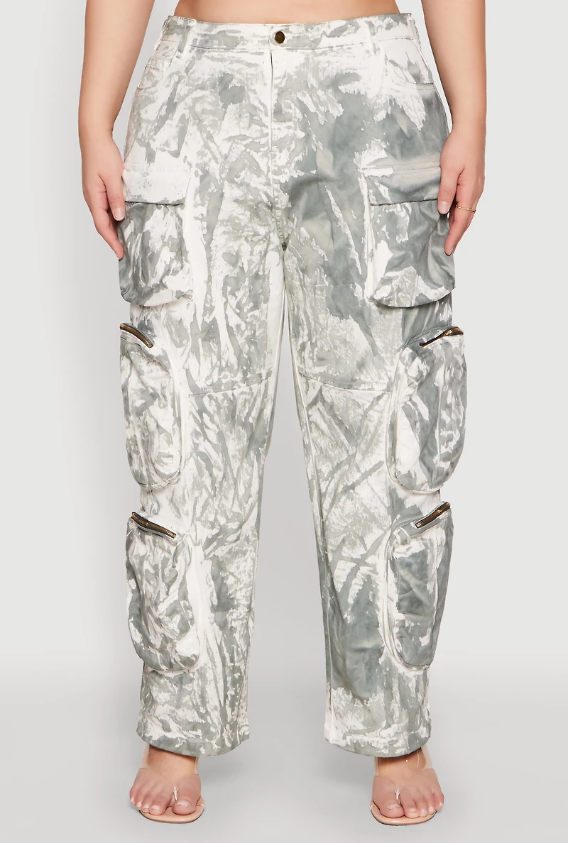 Womens Plus Size Printed Pattern Cargo Pants, Multi, Size 1X