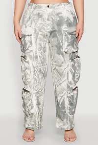 Womens Plus Size Printed Pattern Cargo Pants, Multi, Size 1X