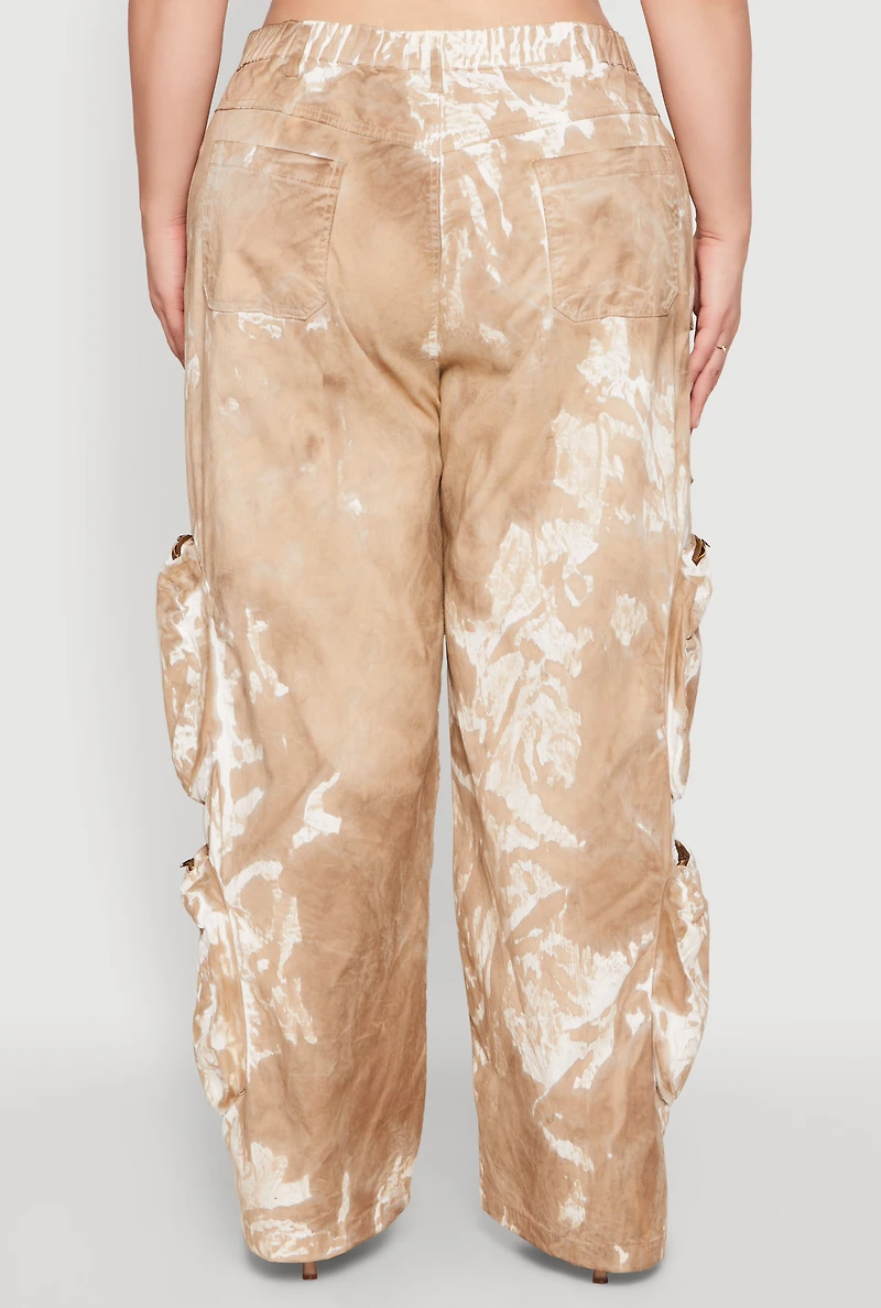 Womens Plus Size Printed Pattern Cargo Pants, Beige, Size 3X