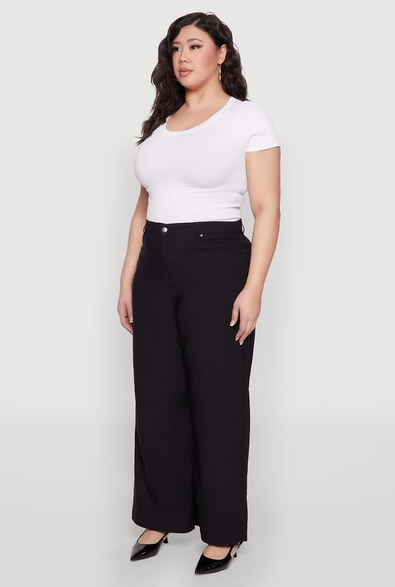 Womens Plus Hyperstretch Wide Leg Pants,